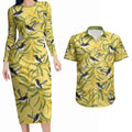 Australia Wattle Day Couples Matching Long Sleeve Bodycon Dress and Hawaiian Shirt Acacia Pycnantha Willie Wagtail Seamless Style