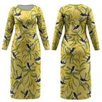 Australia Wattle Day Couples Matching Long Sleeve Bodycon Dress and Hawaiian Shirt Acacia Pycnantha Willie Wagtail Seamless Style