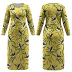 Australia Wattle Day Couples Matching Long Sleeve Bodycon Dress and Long Sleeve Button Shirt Acacia Pycnantha Willie Wagtail Seamless Style