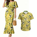 Australia Wattle Day Couples Matching Mermaid Dress and Hawaiian Shirt Acacia Pycnantha Willie Wagtail Seamless Style