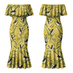 Australia Wattle Day Couples Matching Mermaid Dress and Long Sleeve Button Shirt Acacia Pycnantha Willie Wagtail Seamless Style