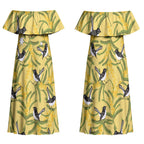 Australia Wattle Day Couples Matching Off Shoulder Maxi Dress and Hawaiian Shirt Acacia Pycnantha Willie Wagtail Seamless Style