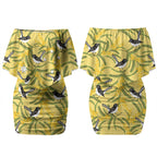Australia Wattle Day Couples Matching Off Shoulder Short Dress and Hawaiian Shirt Acacia Pycnantha Willie Wagtail Seamless Style