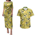 Australia Wattle Day Couples Matching Puletasi and Hawaiian Shirt Acacia Pycnantha Willie Wagtail Seamless Style