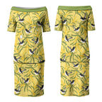 Australia Wattle Day Couples Matching Puletasi and Long Sleeve Button Shirt Acacia Pycnantha Willie Wagtail Seamless Style