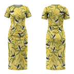 Australia Wattle Day Couples Matching Short Sleeve Bodycon Dress and Hawaiian Shirt Acacia Pycnantha Willie Wagtail Seamless Style
