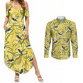 Australia Wattle Day Couples Matching Summer Maxi Dress and Long Sleeve Button Shirt Acacia Pycnantha Willie Wagtail Seamless Style