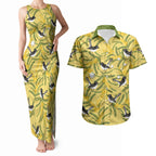 Australia Wattle Day Couples Matching Tank Maxi Dress and Hawaiian Shirt Acacia Pycnantha Willie Wagtail Seamless Style