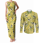 Australia Wattle Day Couples Matching Tank Maxi Dress and Long Sleeve Button Shirt Acacia Pycnantha Willie Wagtail Seamless Style