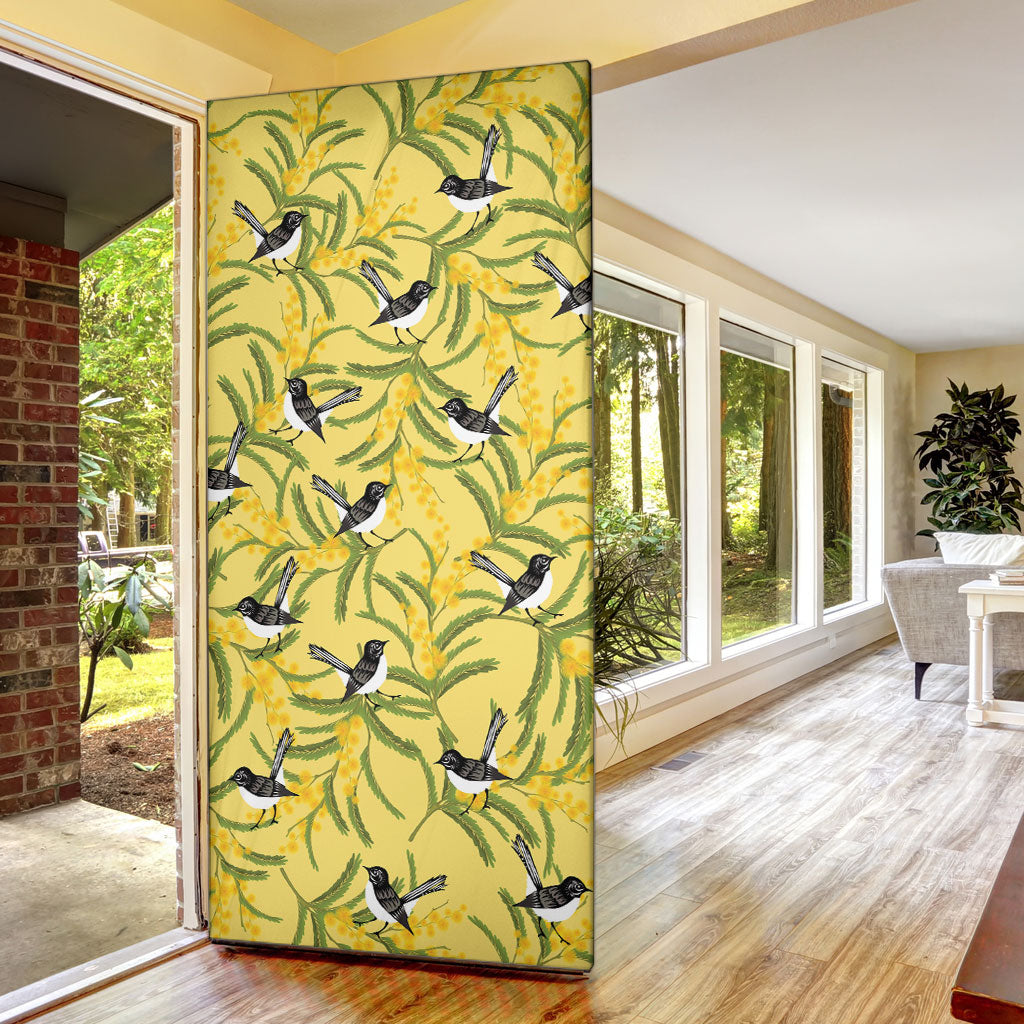 Australia Wattle Day Door Cover Acacia Pycnantha Willie Wagtail Seamless Style