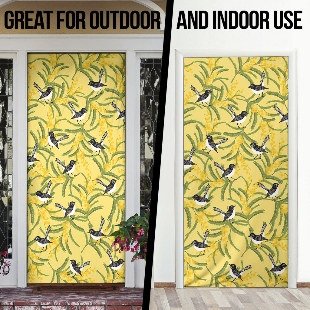 Australia Wattle Day Door Cover Acacia Pycnantha Willie Wagtail Seamless Style