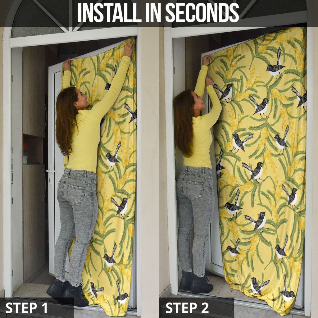 Australia Wattle Day Door Cover Acacia Pycnantha Willie Wagtail Seamless Style