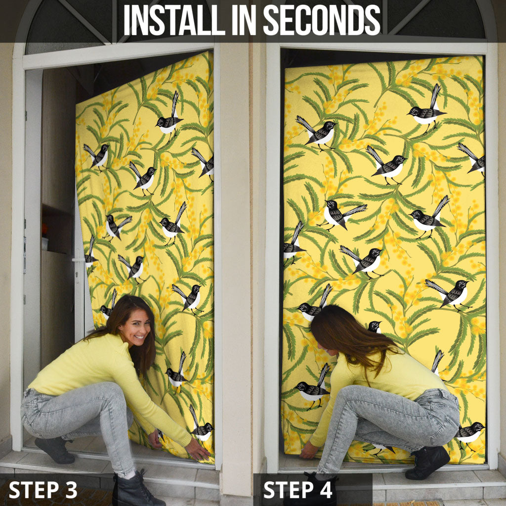 Australia Wattle Day Door Cover Acacia Pycnantha Willie Wagtail Seamless Style
