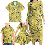 Australia Wattle Day Family Matching Long Sleeve Bodycon Dress and Hawaiian Shirt Acacia Pycnantha Willie Wagtail Seamless Style