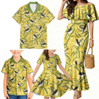 Australia Wattle Day Family Matching Mermaid Dress and Hawaiian Shirt Acacia Pycnantha Willie Wagtail Seamless Style