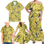 Australia Wattle Day Family Matching Off Shoulder Maxi Dress and Hawaiian Shirt Acacia Pycnantha Willie Wagtail Seamless Style