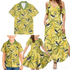 Australia Wattle Day Family Matching Summer Maxi Dress and Hawaiian Shirt Acacia Pycnantha Willie Wagtail Seamless Style