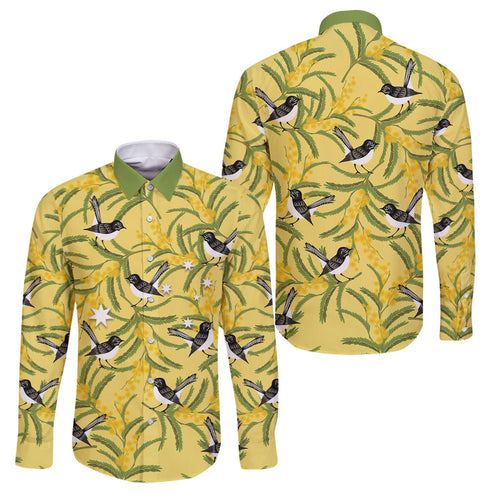Australia Wattle Day Family Matching Summer Maxi Dress and Hawaiian Shirt Acacia Pycnantha Willie Wagtail Seamless Style