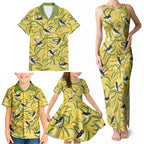 Australia Wattle Day Family Matching Tank Maxi Dress and Hawaiian Shirt Acacia Pycnantha Willie Wagtail Seamless Style