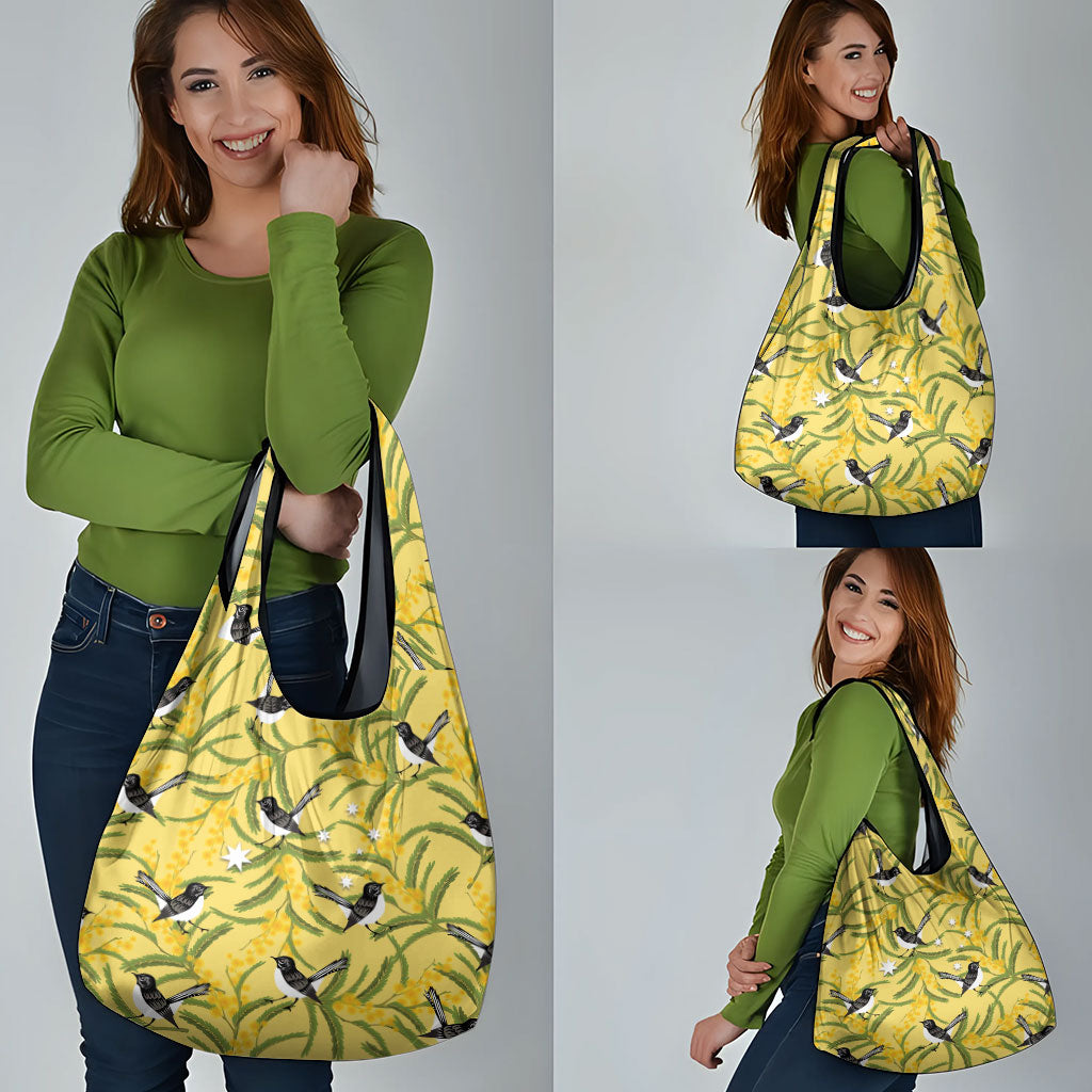 Australia Wattle Day Grocery Bag Acacia Pycnantha Willie Wagtail Seamless Style