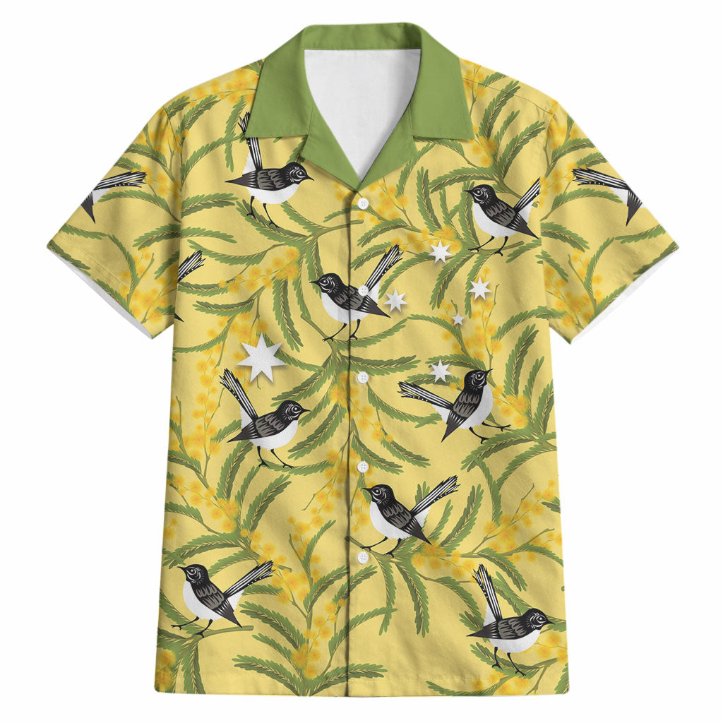 Australia Wattle Day Hawaiian Shirt Acacia Pycnantha Willie Wagtail Seamless Style