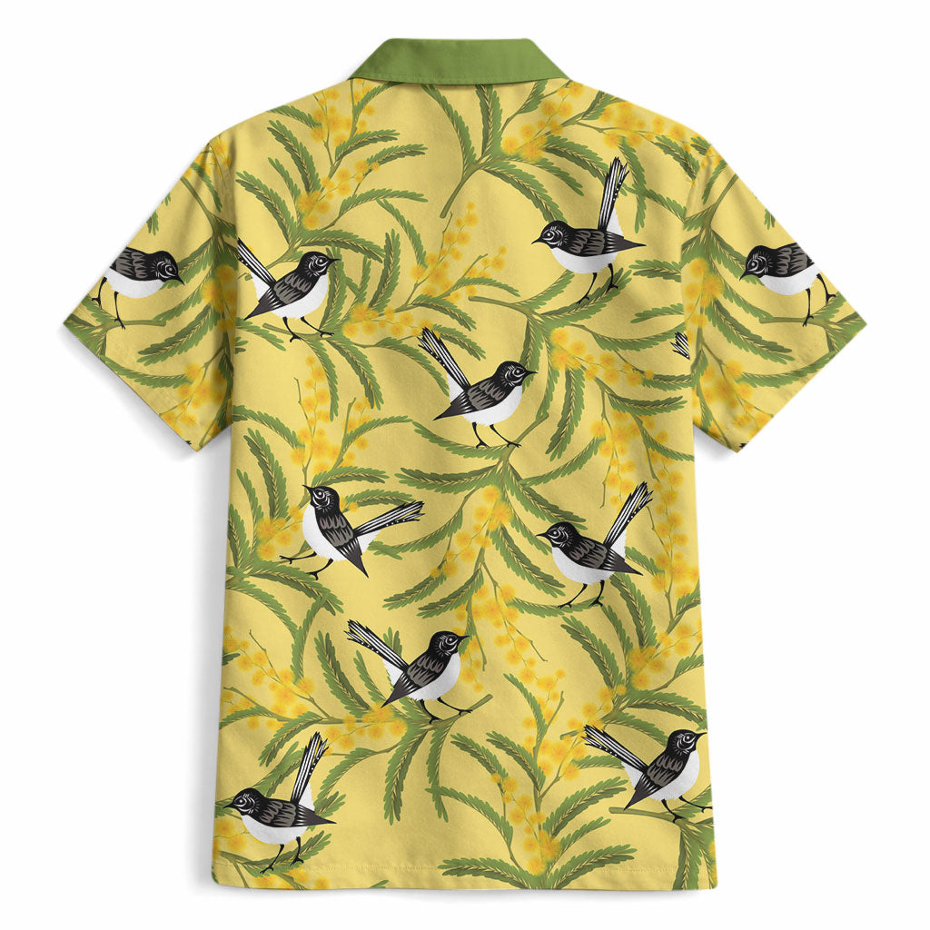 Australia Wattle Day Hawaiian Shirt Acacia Pycnantha Willie Wagtail Seamless Style