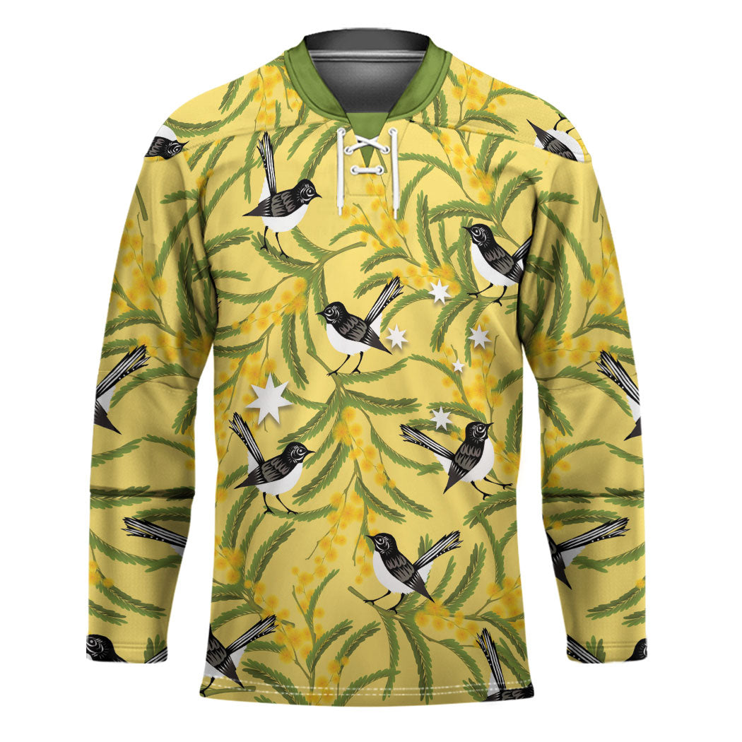Australia Wattle Day Hockey Jersey Acacia Pycnantha Willie Wagtail Seamless Style