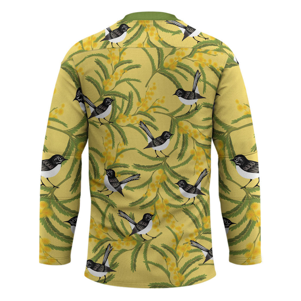 Australia Wattle Day Hockey Jersey Acacia Pycnantha Willie Wagtail Seamless Style