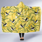 Australia Wattle Day Hooded Blanket Acacia Pycnantha Willie Wagtail Seamless Style
