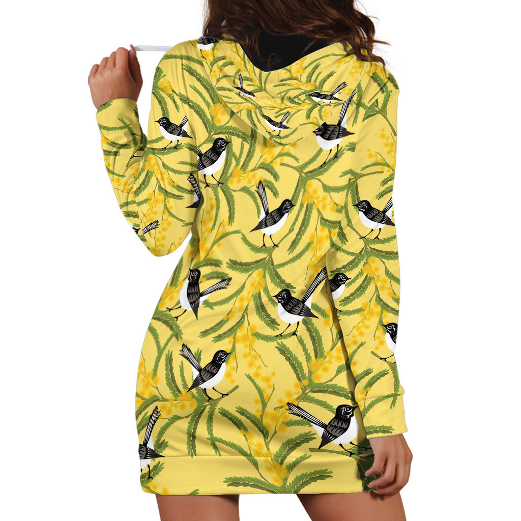 Australia Wattle Day Hoodie Dress Acacia Pycnantha Willie Wagtail Seamless Style