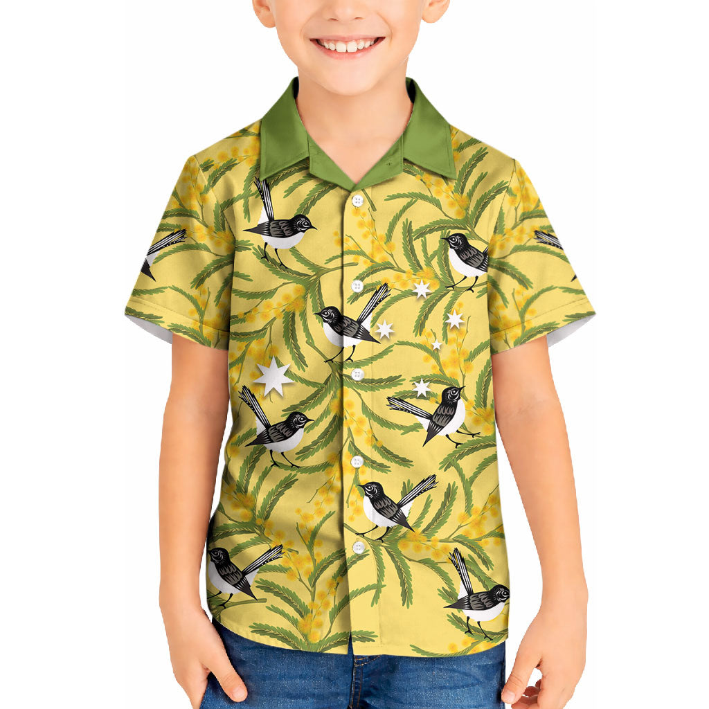 Australia Wattle Day Kid Hawaiian Shirt Acacia Pycnantha Willie Wagtail Seamless Style