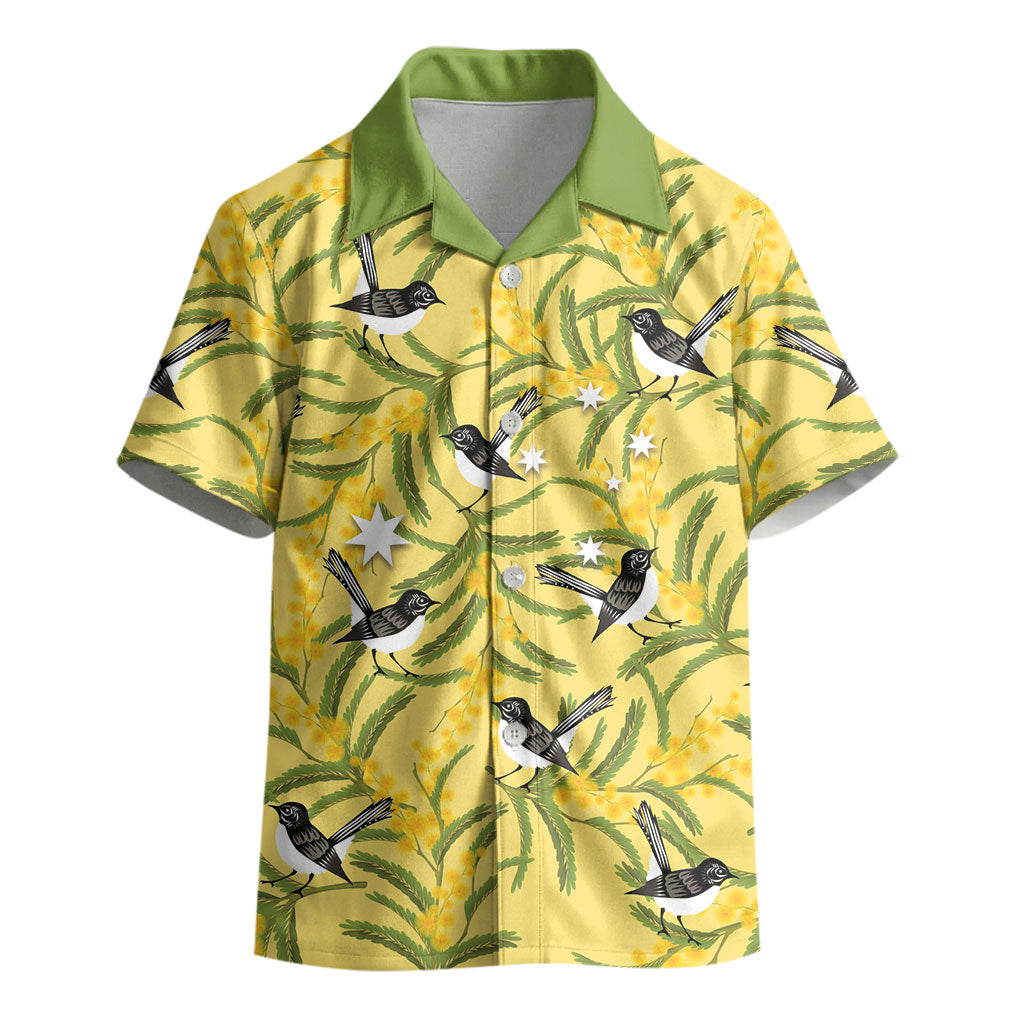 Australia Wattle Day Kid Hawaiian Shirt Acacia Pycnantha Willie Wagtail Seamless Style