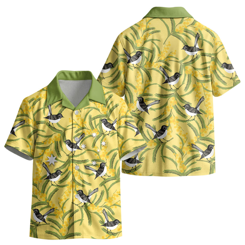 Australia Wattle Day Kid Hawaiian Shirt Acacia Pycnantha Willie Wagtail Seamless Style
