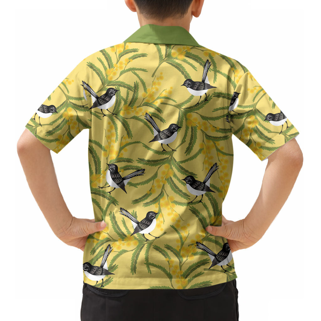 Australia Wattle Day Kid Hawaiian Shirt Acacia Pycnantha Willie Wagtail Seamless Style