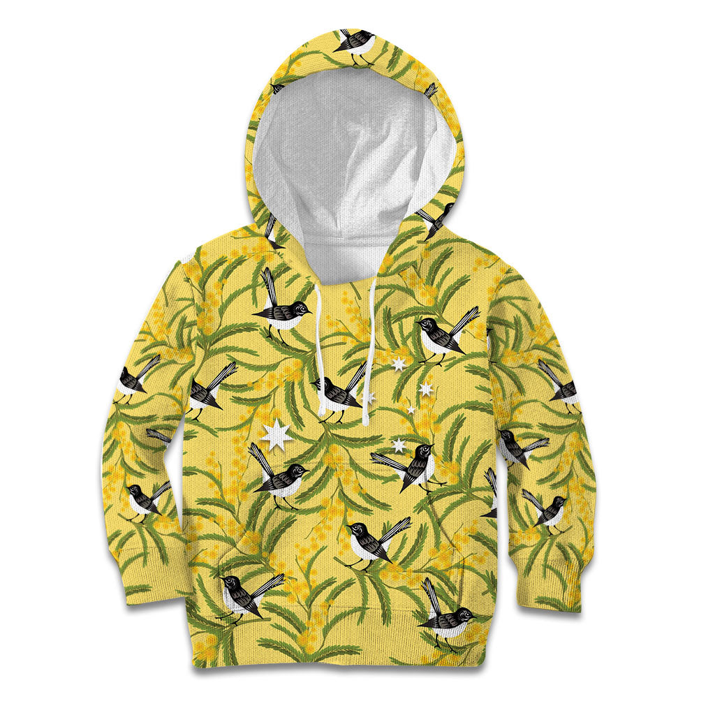 Australia Wattle Day Kid Hoodie Acacia Pycnantha Willie Wagtail Seamless Style