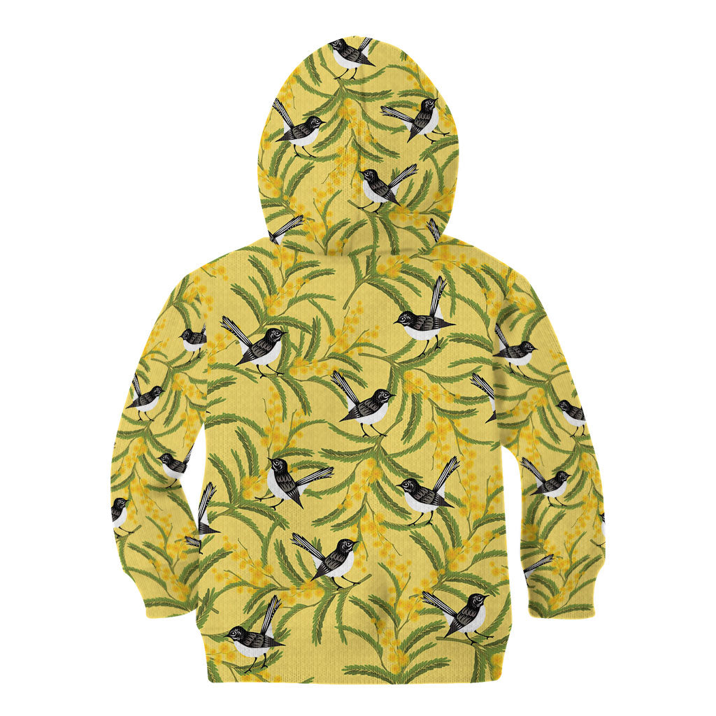 Australia Wattle Day Kid Hoodie Acacia Pycnantha Willie Wagtail Seamless Style