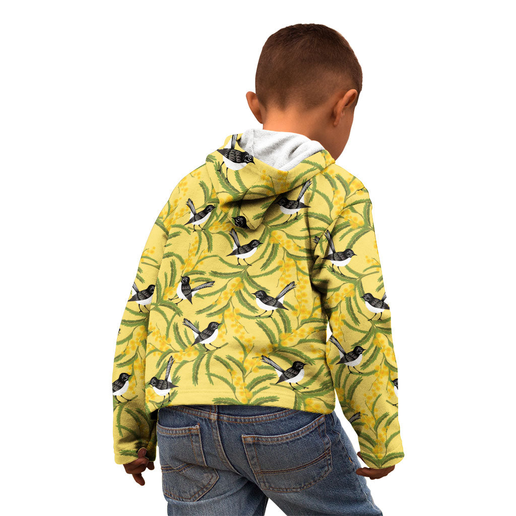 Australia Wattle Day Kid Hoodie Acacia Pycnantha Willie Wagtail Seamless Style