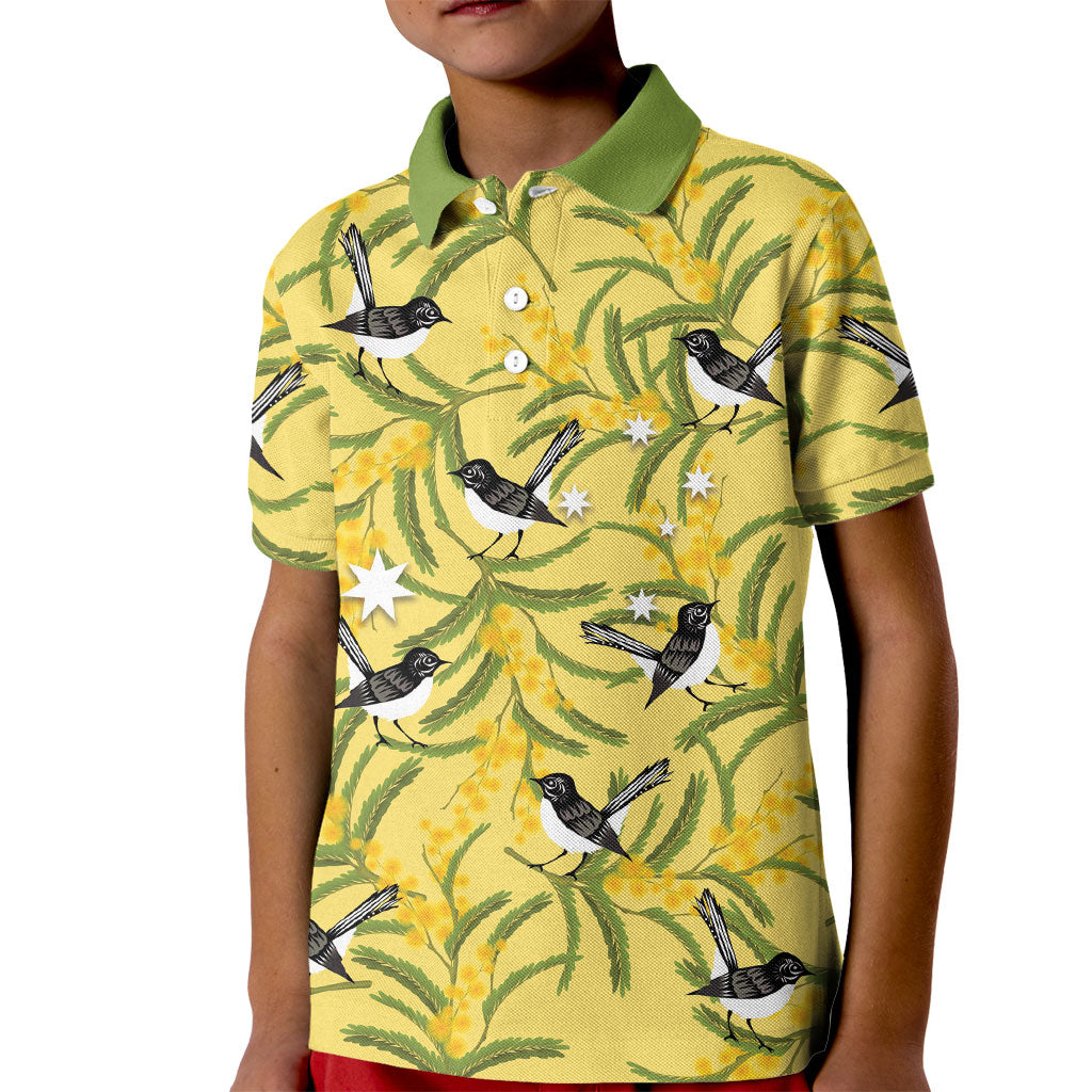 Australia Wattle Day Kid Polo Shirt Acacia Pycnantha Willie Wagtail Seamless Style