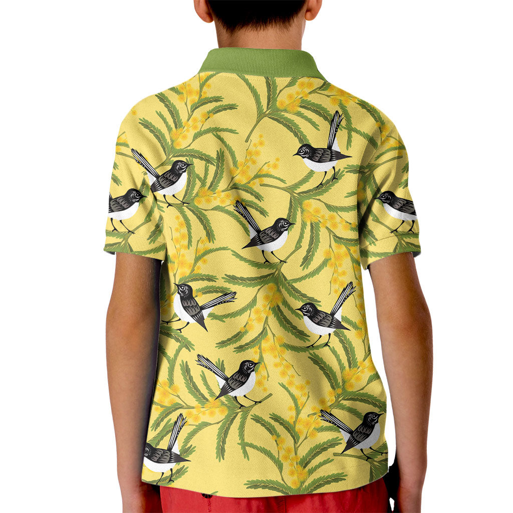 Australia Wattle Day Kid Polo Shirt Acacia Pycnantha Willie Wagtail Seamless Style