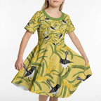 Australia Wattle Day Kid Short Sleeve Dress Acacia Pycnantha Willie Wagtail Seamless Style