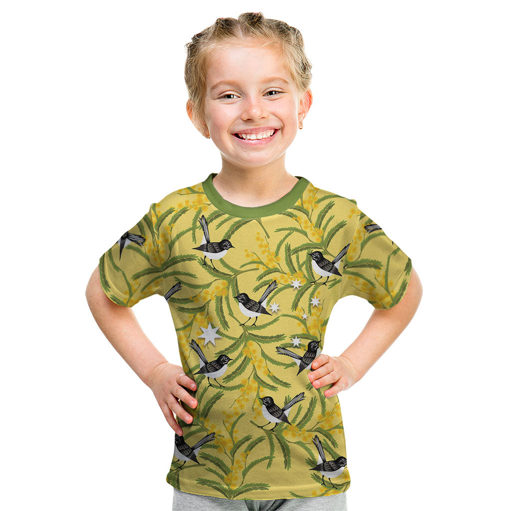 Australia Wattle Day Kid T Shirt Acacia Pycnantha Willie Wagtail Seamless Style