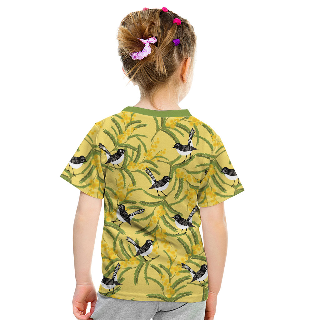 Australia Wattle Day Kid T Shirt Acacia Pycnantha Willie Wagtail Seamless Style