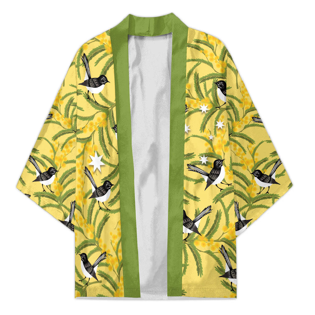 Australia Wattle Day Kimono Acacia Pycnantha Willie Wagtail Seamless Style