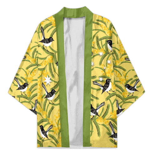Australia Wattle Day Kimono Acacia Pycnantha Willie Wagtail Seamless Style