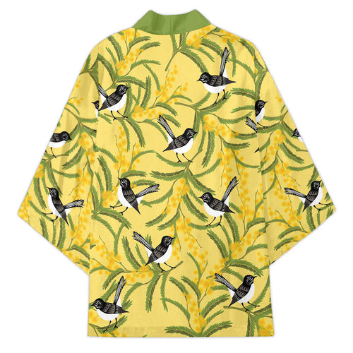 Australia Wattle Day Kimono Acacia Pycnantha Willie Wagtail Seamless Style