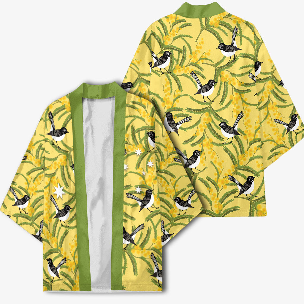 Australia Wattle Day Kimono Acacia Pycnantha Willie Wagtail Seamless Style