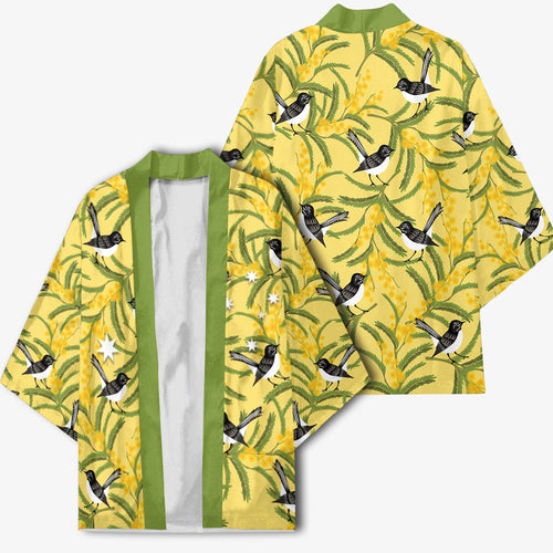 Australia Wattle Day Kimono Acacia Pycnantha Willie Wagtail Seamless Style
