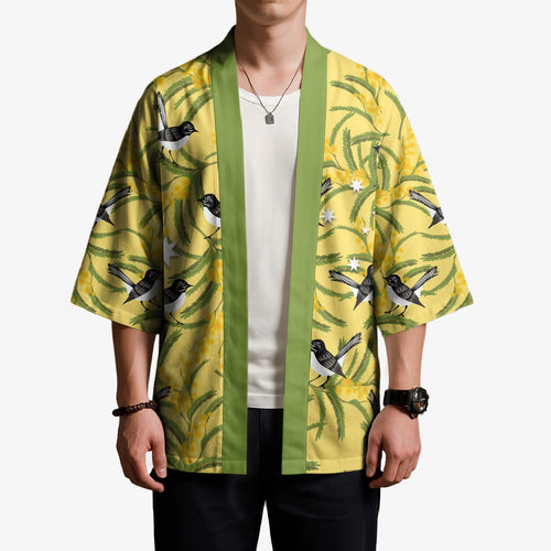 Australia Wattle Day Kimono Acacia Pycnantha Willie Wagtail Seamless Style