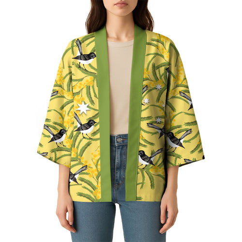 Australia Wattle Day Kimono Acacia Pycnantha Willie Wagtail Seamless Style