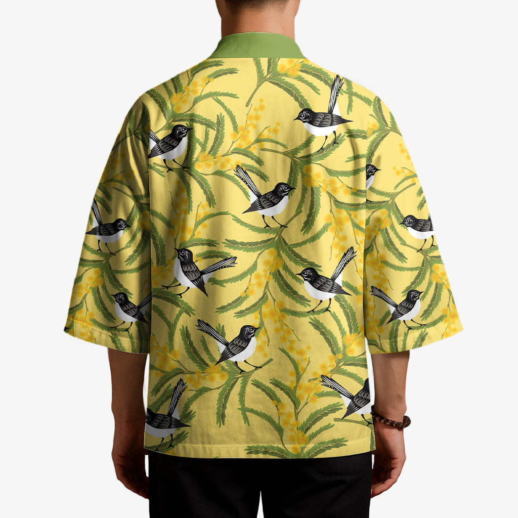 Australia Wattle Day Kimono Acacia Pycnantha Willie Wagtail Seamless Style